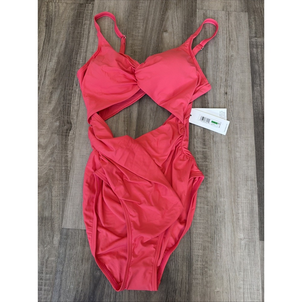 NEW Calvin Klein Pink Cutout One Piece Swimsuit Tummy Control Bathing Suit L